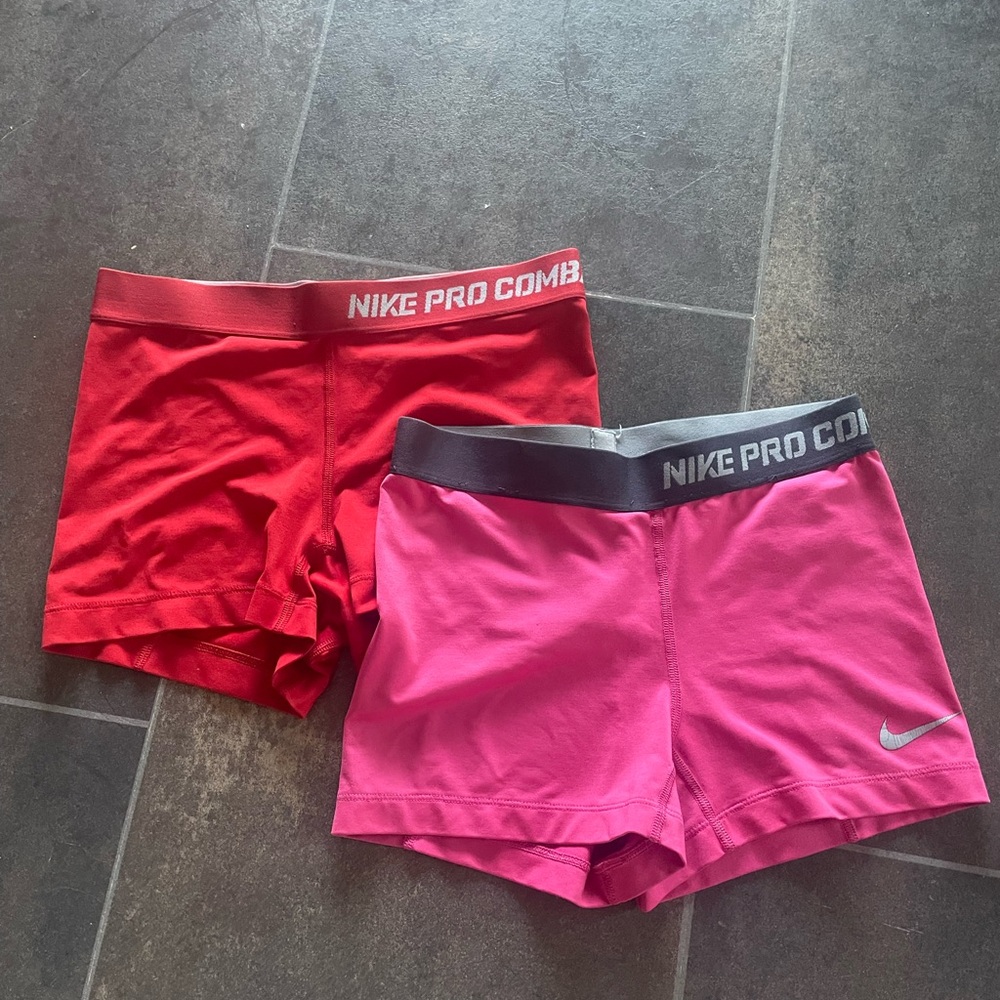 Nike Pro Combat Shorts - Red and Pink